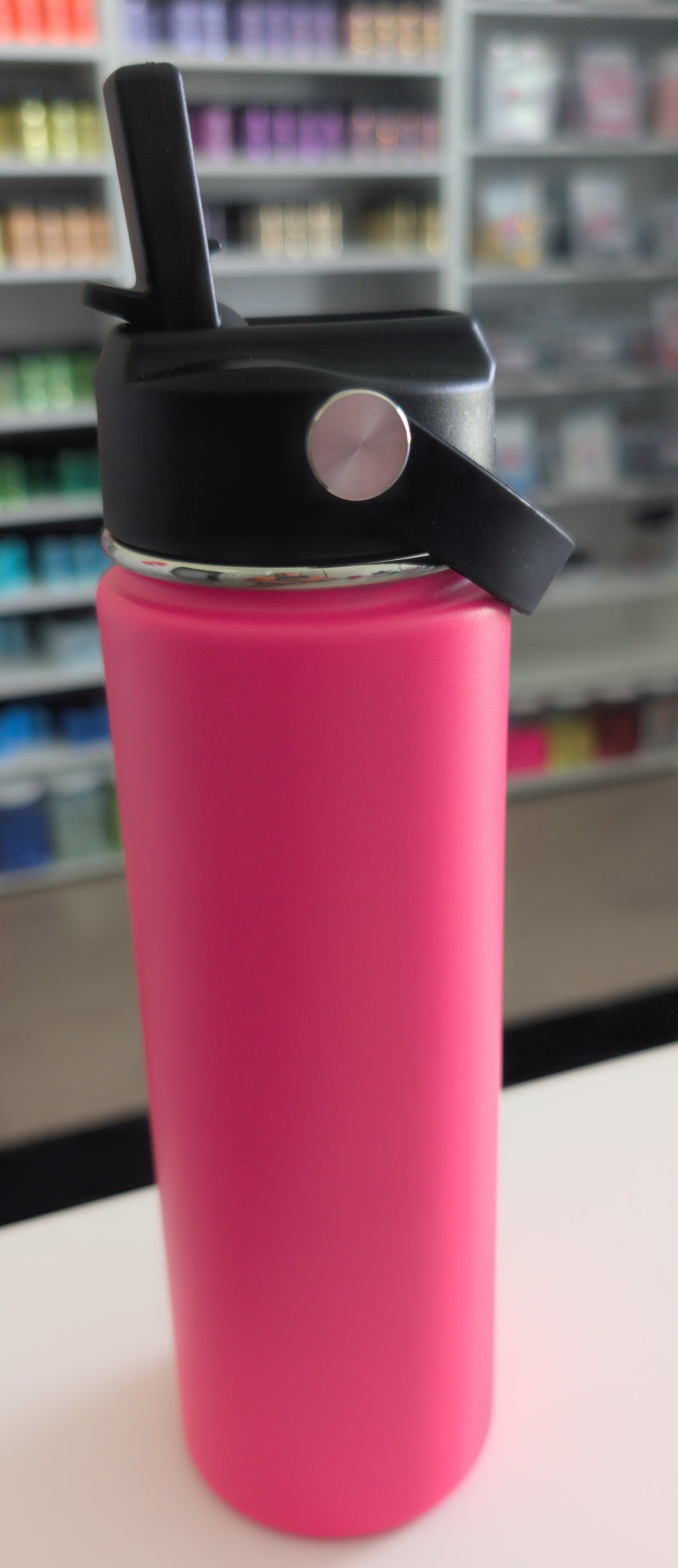 20oz Stainless Steel Bright Pink Tumbler W/ Flip Straw