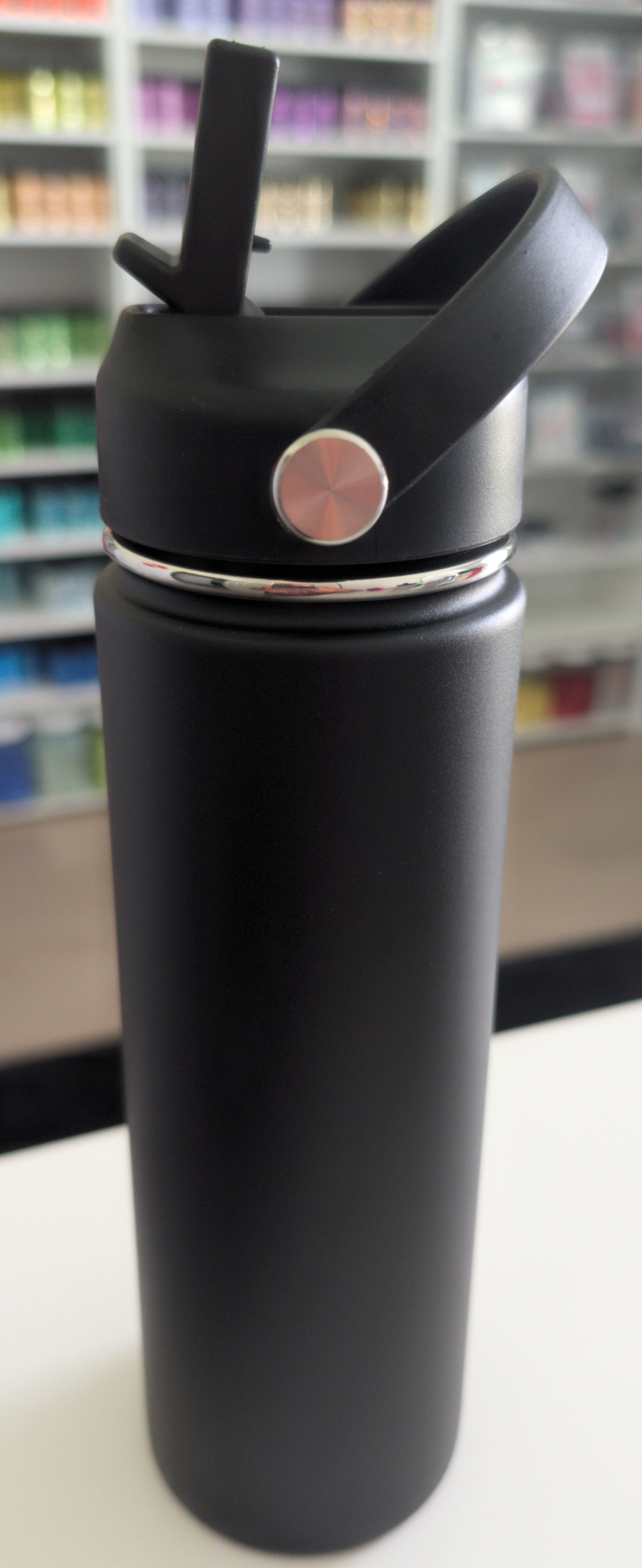 20oz Stainless Steel Black Tumbler W/ Flip Straw