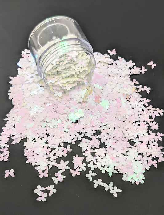 Holographic White Butterfly Shape Glitter