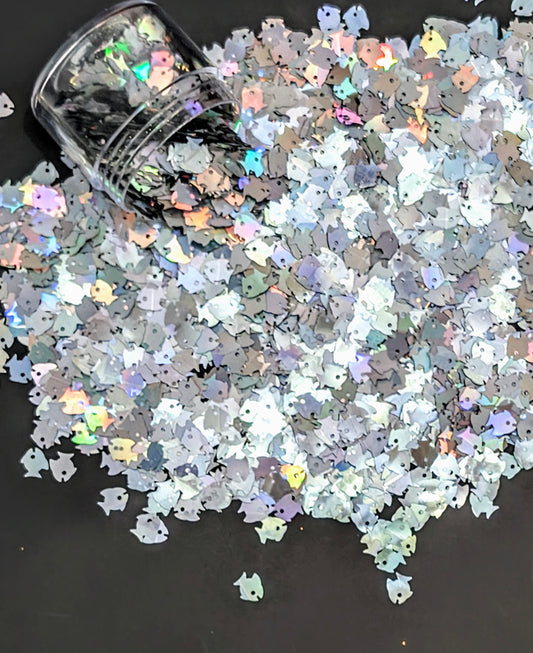 7mm Holographic Silver Fish Shape Glitter