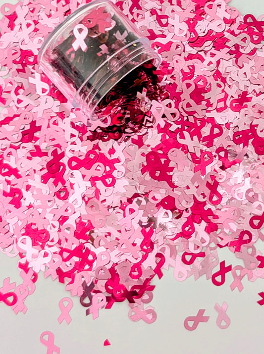 Breast Cancer Ribbon Shape Glitter